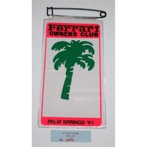 vintage 1991 Ferrari Owner's Club ticket pass holder + pass stub Palm Springs CA